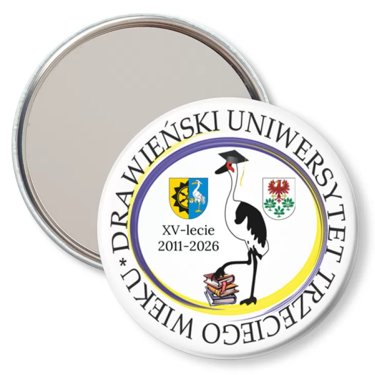przypinka lusterko Drawieński Uniwersytet Trzeciego Wieku XV-lecie