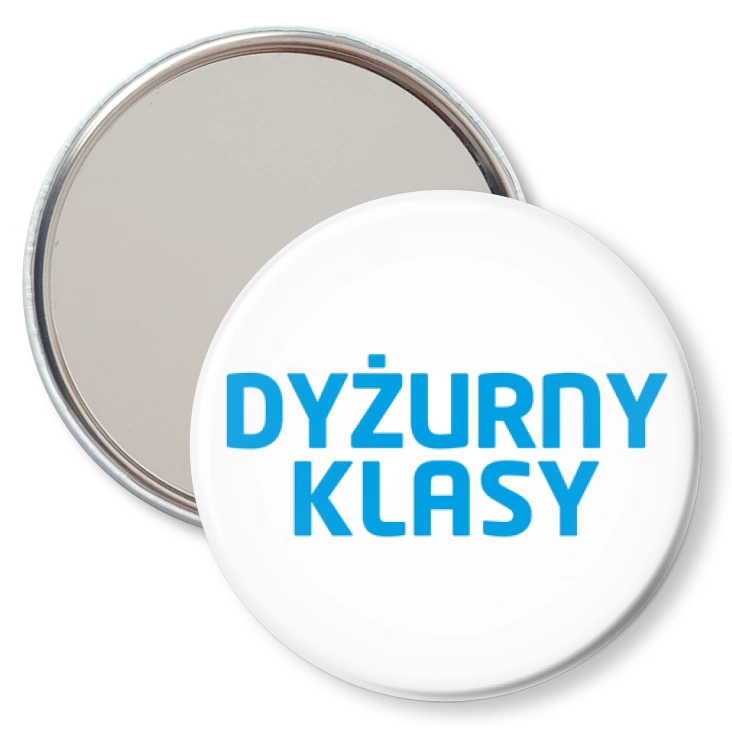 przypinka lusterko Dyżurny klasy niebieski napis