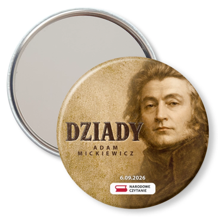 przypinka lusterko Dziady Adam Mickiewicz sepia
