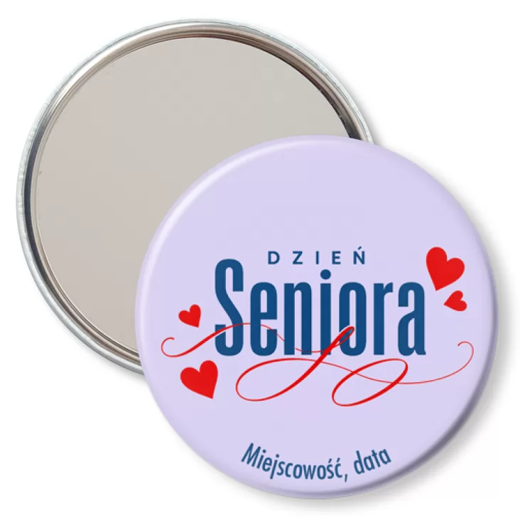 przypinka lusterko Dzień Seniora na fioletowym tle