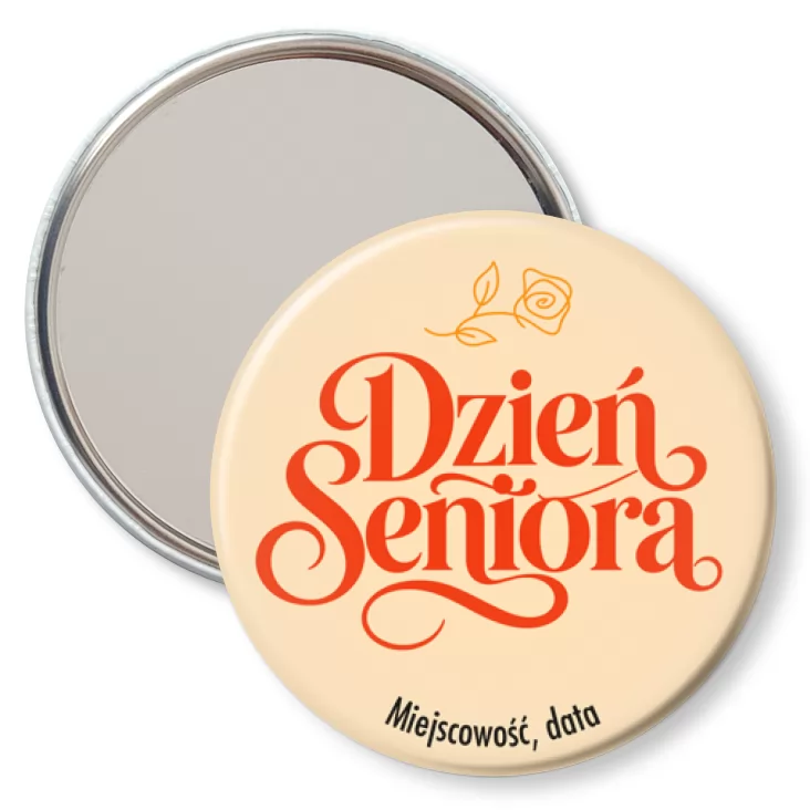 przypinka lusterko Dzień Seniora ozdobny napis
