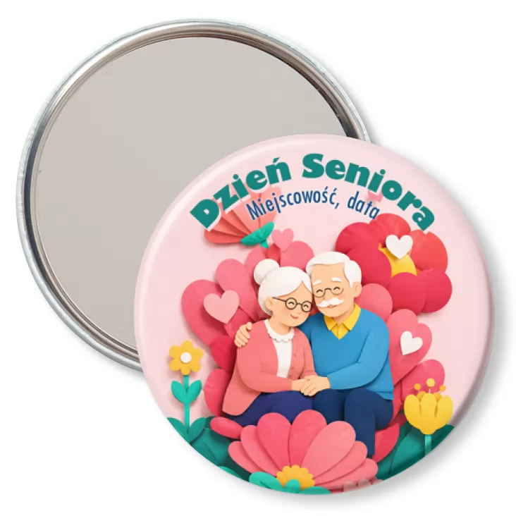 przypinka lusterko Dzień Seniora para seniorów w kwiatach