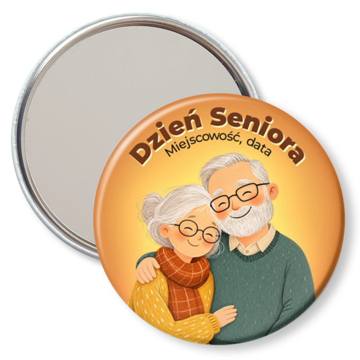 przypinka lusterko Dzień Seniora uśmiechnięta para seniorów