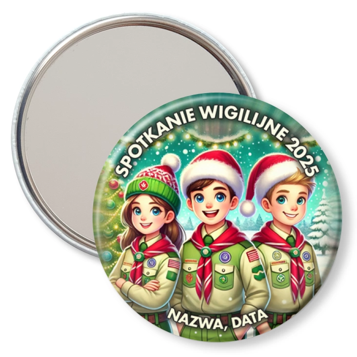 przypinka lusterko Harcerze w świątecznych czapkach