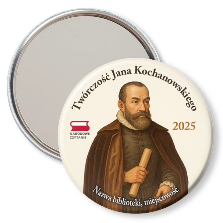 przypinka lusterko Jan Kochanowski i jego twórczość Narodowe Czytanie 2025
