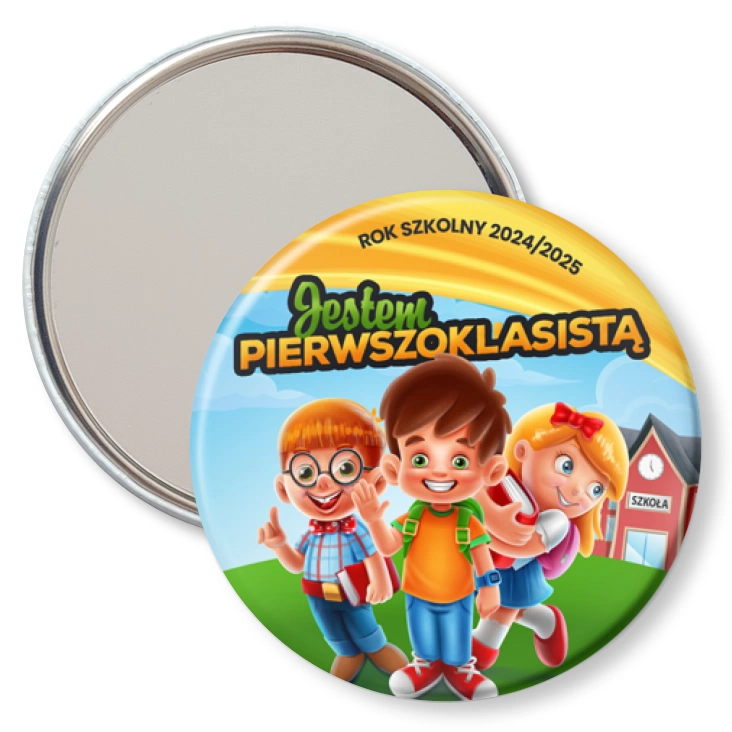 przypinka lusterko Jestem pierwszoklasistą z trójką dzieci
