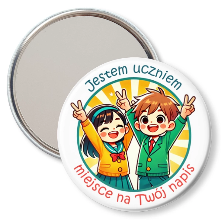 przypinka lusterko Jestem uczniem dziewczynka i chłopiec