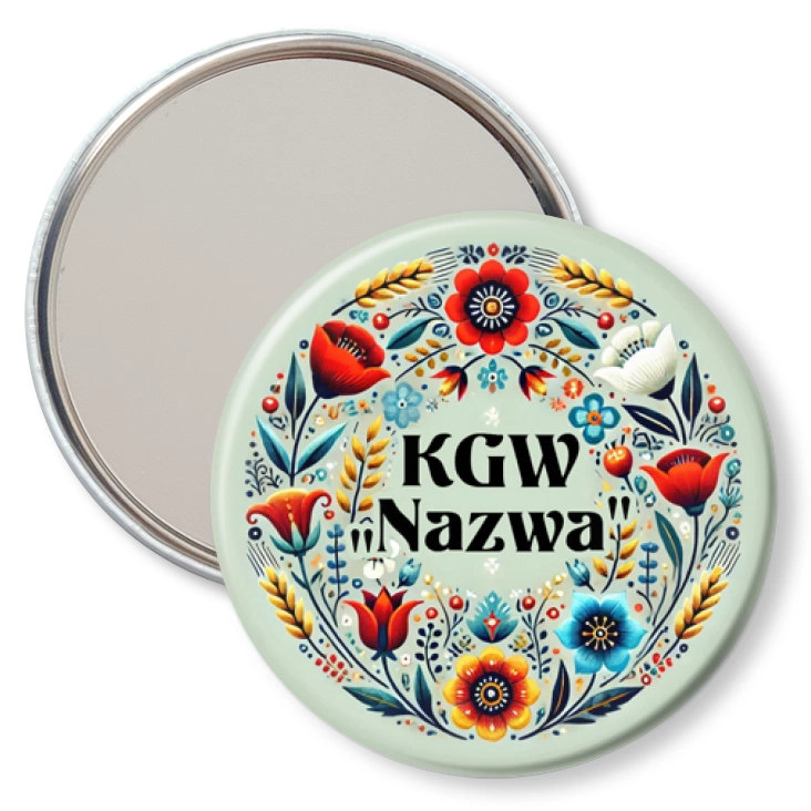 przypinka lusterko Koło Gospodyń Wiejskich w stylu kociewskim