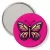 Przypinka lusterko Kolorowy motyl na magentowym tle