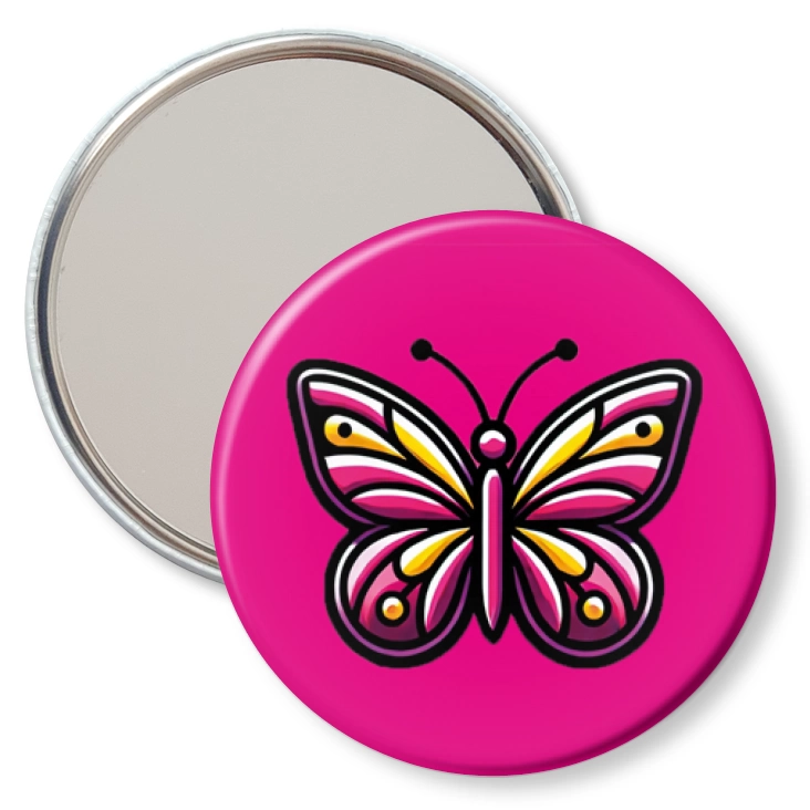 przypinka lusterko Kolorowy motyl na magentowym tle