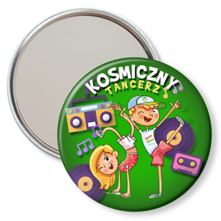 przypinka lusterko Kosmiczny tancerz na zielonym tle