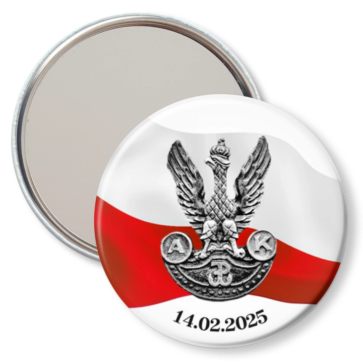 przypinka lusterko Logo AK na tle flagi Polski