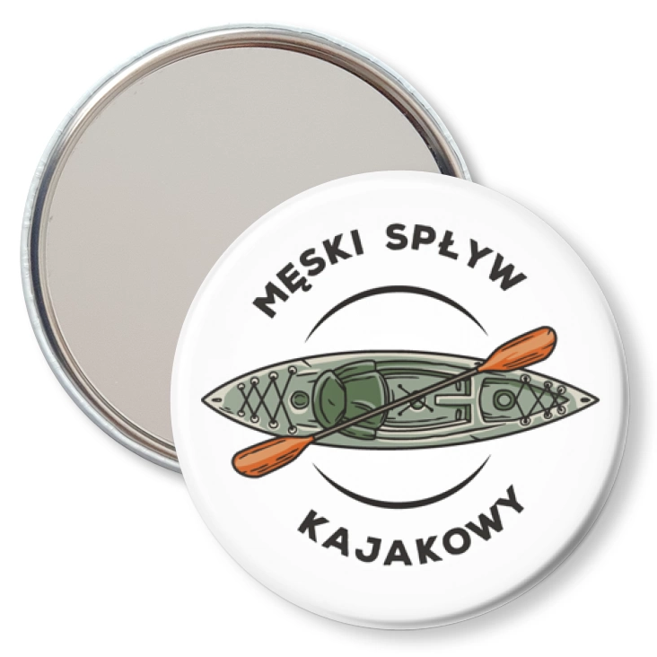 przypinka lusterko Męski spływ kajakowy na białym tle