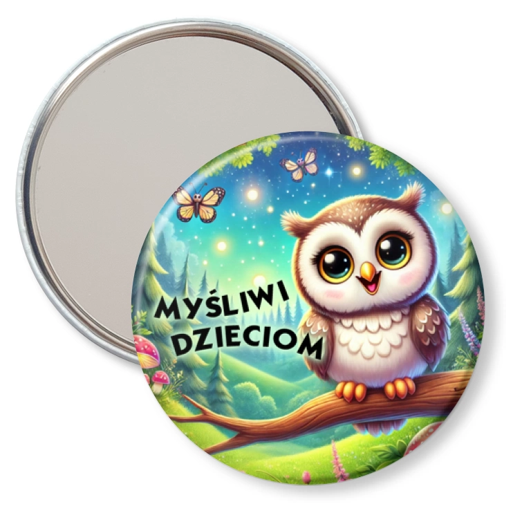 przypinka lusterko Myśliwi dzieciom sowa