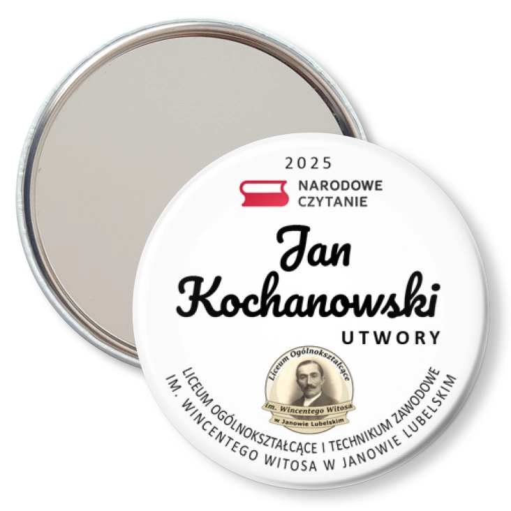 przypinka lusterko Narodowe Czytanie 2025 LO w Janowie Lubelskim