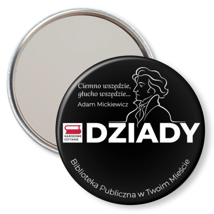 przypinka lusterko Narodowe Czytanie Ciemno wszędzie