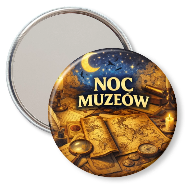 przypinka lusterko Noc Muzeów - mapy i dokumenty