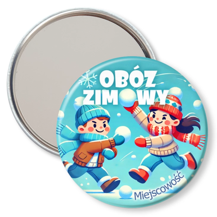 przypinka lusterko Obóz zimowy zabawa śnieżkami