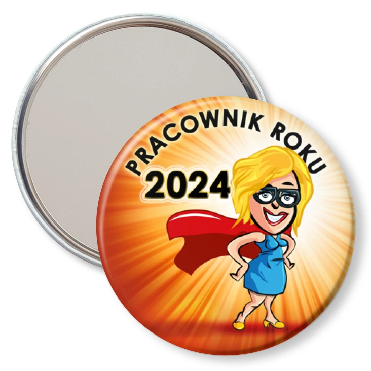 przypinka lusterko Pracownik Roku superwoman w okularach