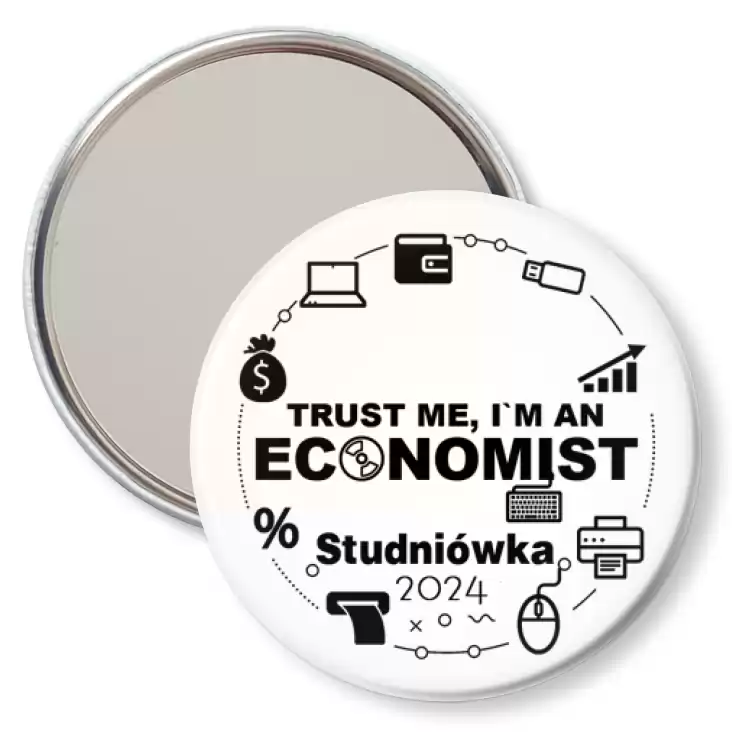 przypinka lusterko Studniówka biała trust me I am Economist
