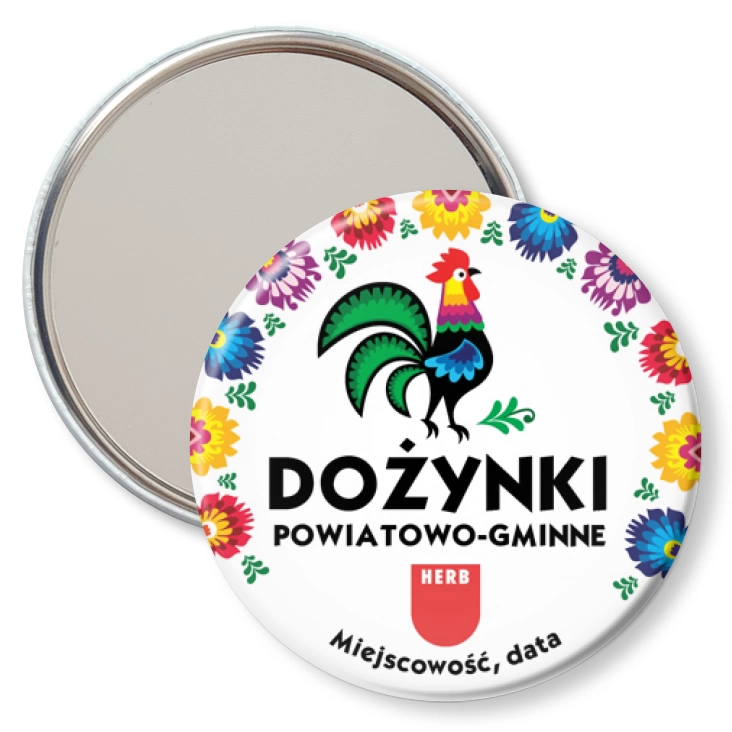 przypinka lusterko Dożynki powiatowo-gminne z kogutem