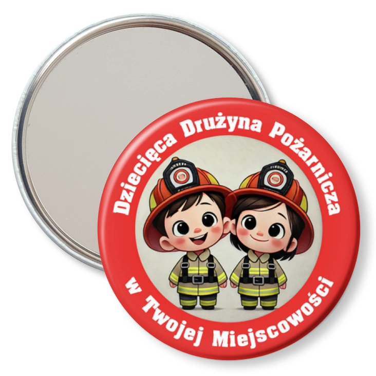 przypinka lusterko Dziecięca Drużyna Pożarnicza dziewczynka i chłopiec