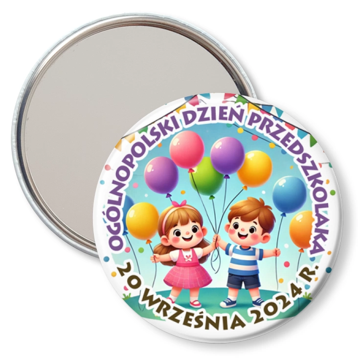 przypinka lusterko Dzień Przedszkolaka z balonikami