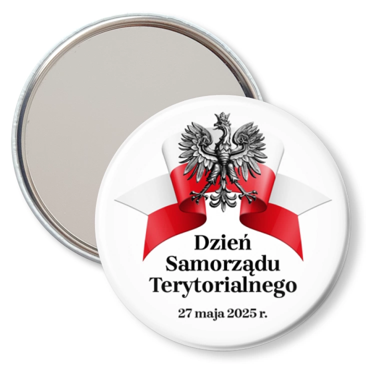 przypinka lusterko Dzień Samorządu Terytorialnego na białym tle