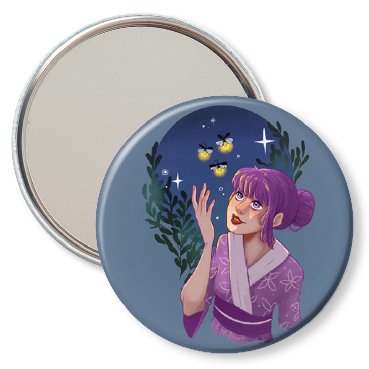 przypinka lusterko Dziewczyna w kimono i pszczoły