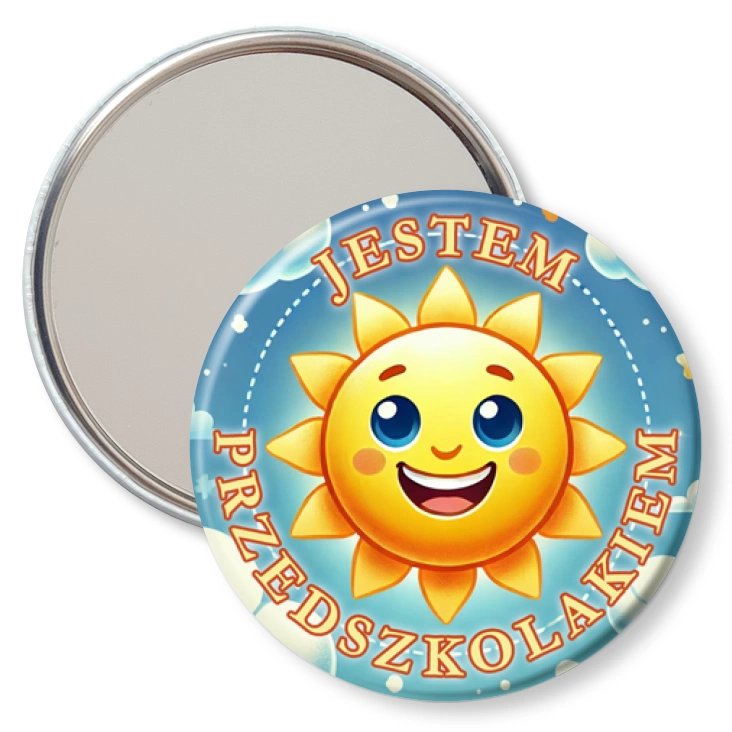 przypinka lusterko Jestem przedszkolakiem słoneczko