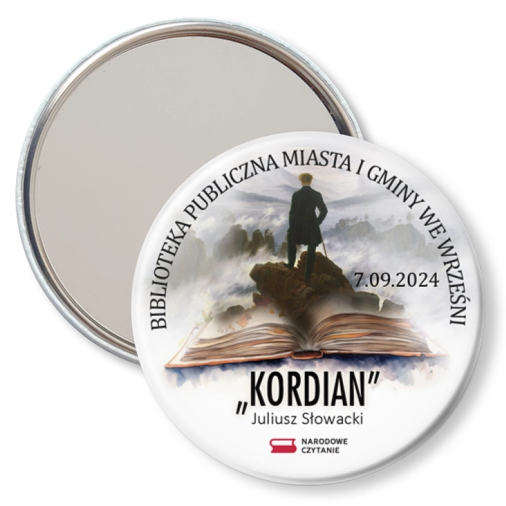 przypinka lusterko Kordian 2024 Biblioteka Publiczna Miasta i Gminy we Wrześni
