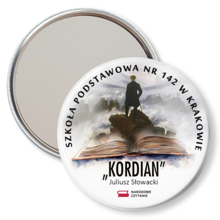 przypinka lusterko Kordian 2024 Narodowe Czytanie SP 142 w Krakowie