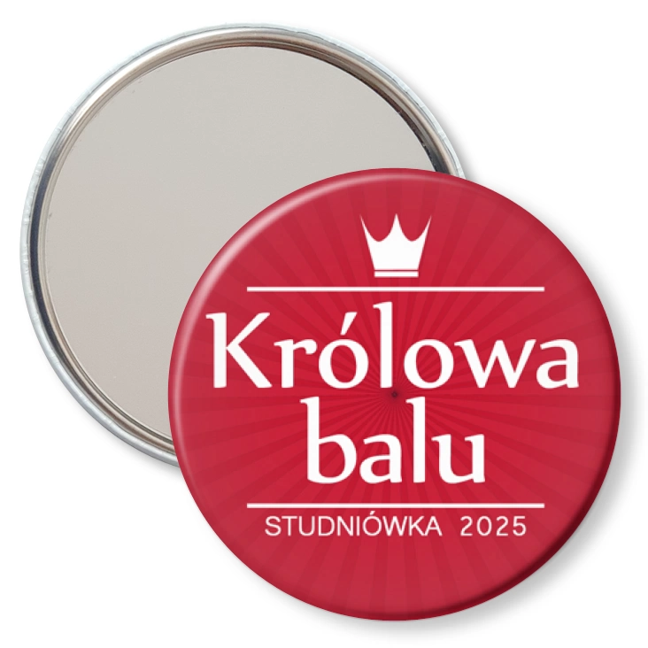 przypinka lusterko Królowa Balu z białą koroną czerwona