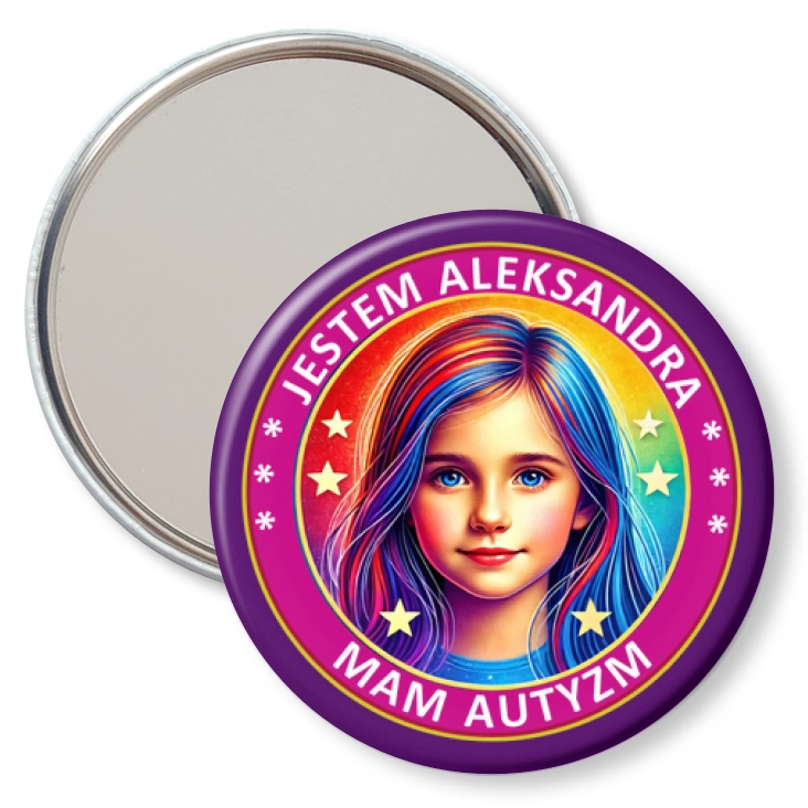 przypinka lusterko Mam autyzm dziewczynka z imieniem