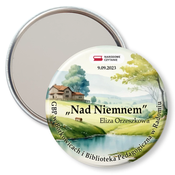 przypinka lusterko Nad Niemnem Narodowe Czytanie Biblioteka Borkowice