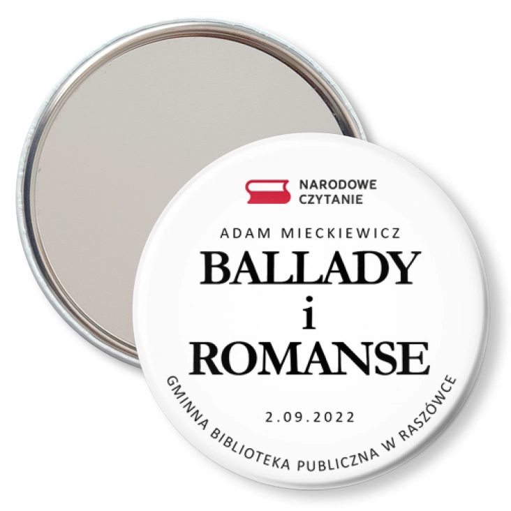 przypinka lusterko Narodowe Czytanie  Biblioteka w Raszówce