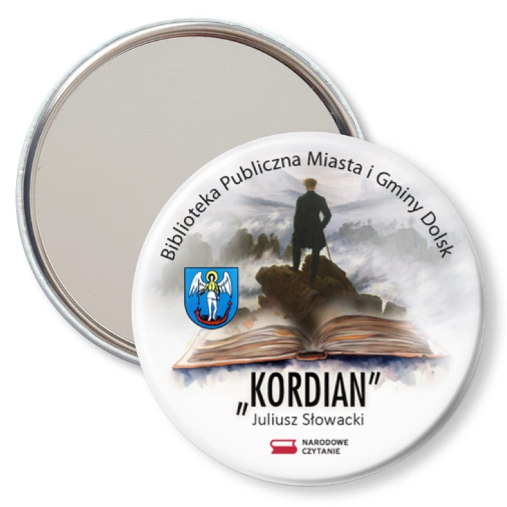 przypinka lusterko Narodowe Czytanie Kordian Biblioteka Dolsk
