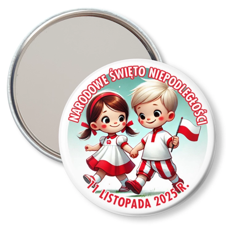 przypinka lusterko Narodowe Święto Niepodległości dziewczynka i chłopiec
