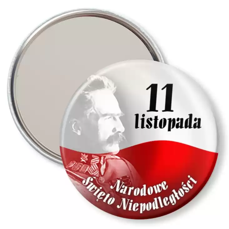 przypinka lusterko Narodowe Święto Niepodległości Piłsudski na tle flagi