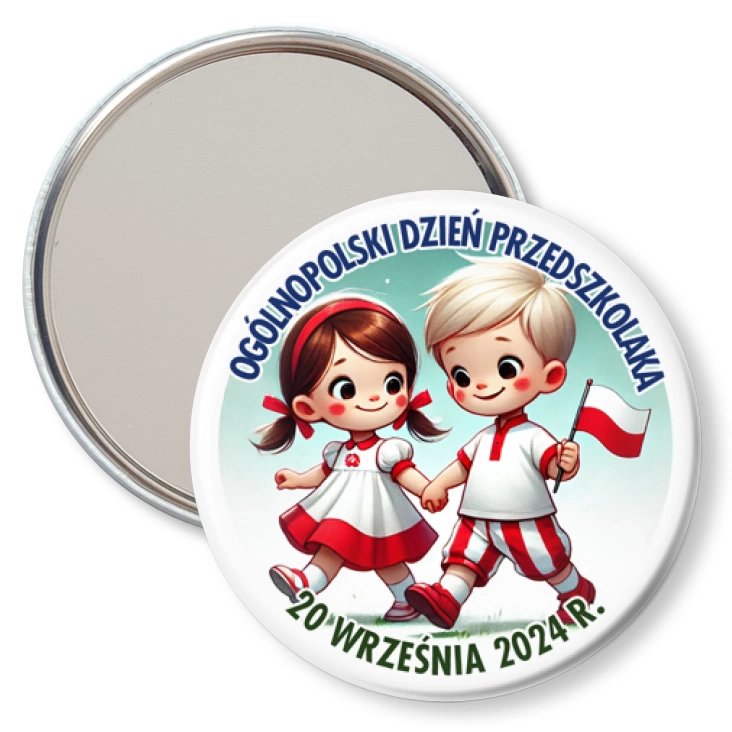 przypinka lusterko Ogólnopolski Dzien Przedszkolaka z choragiewką
