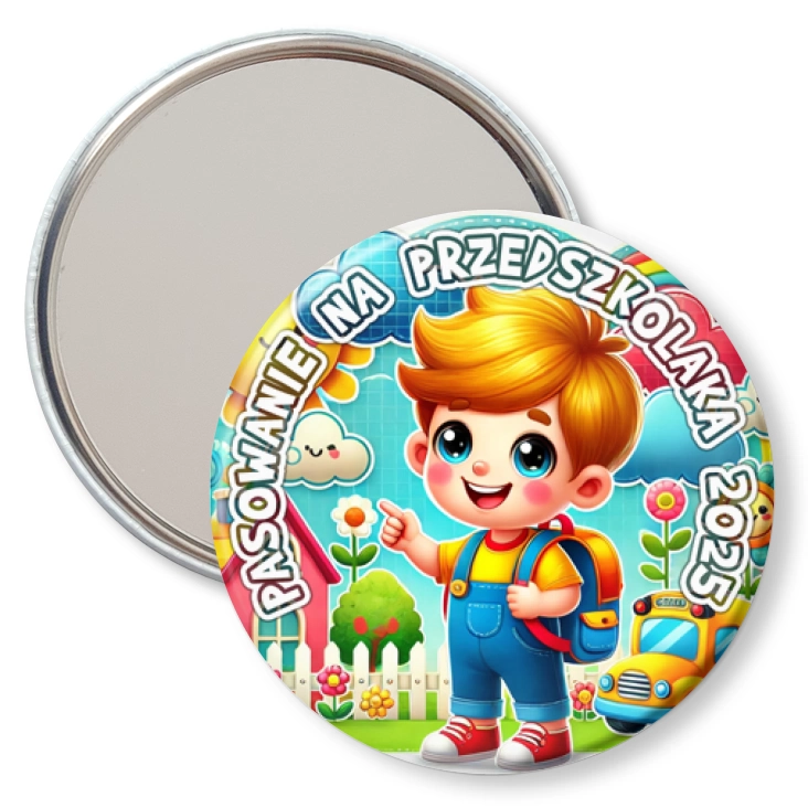 przypinka lusterko Pasowanie na przedszkolaka chlopiec
