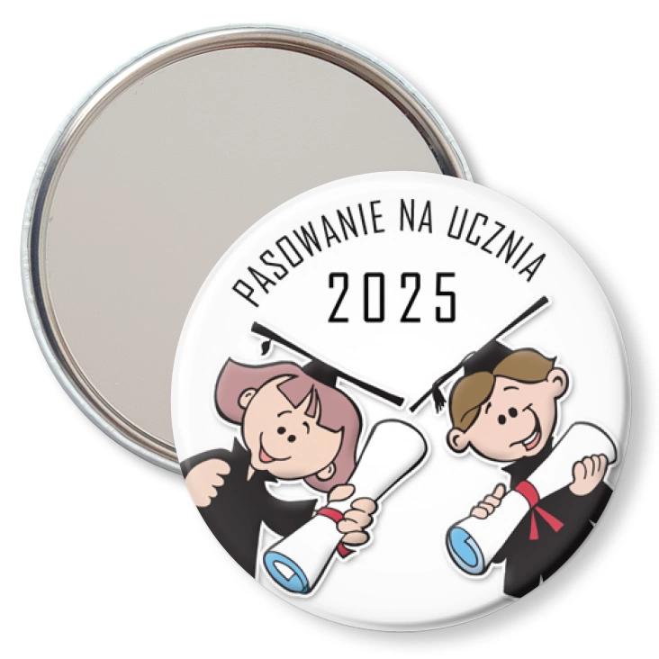 przypinka lusterko Pasowanie na ucznia chłopiec i dziewczynka