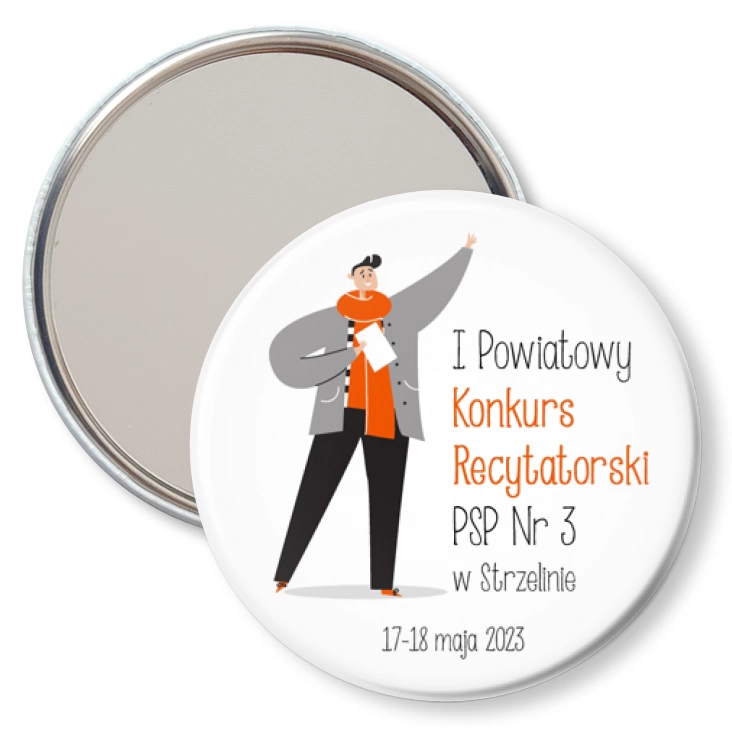 przypinka lusterko Pierwszy Powiatowy Konkurs Recytatorski PSP nr 3 w Strzelinie