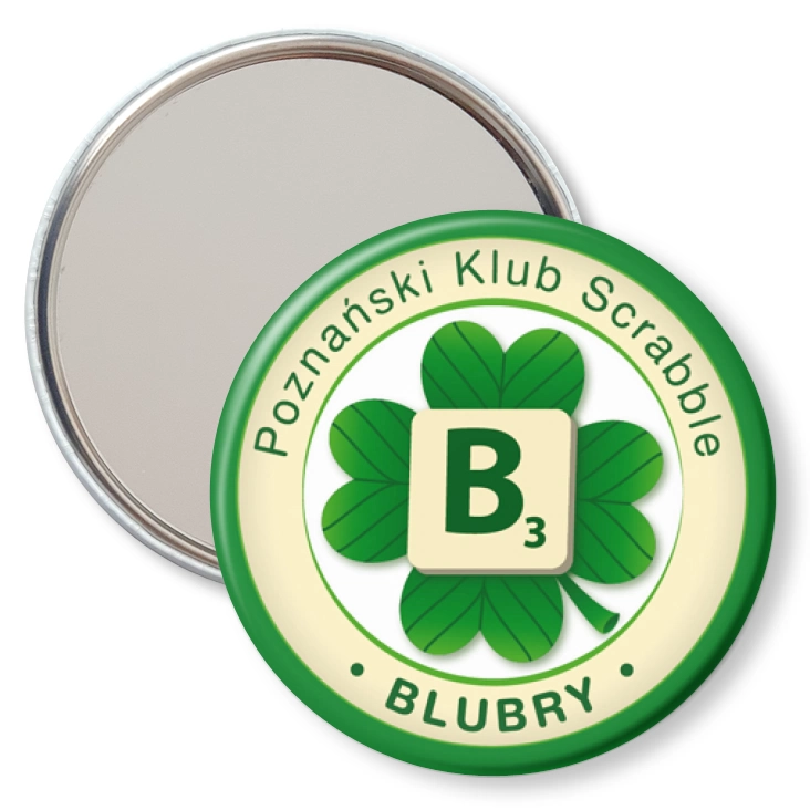 przypinka lusterko Poznański Klub Scrabble Blubry