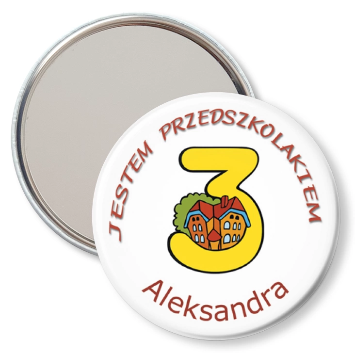 przypinka lusterko Przedszkole Wesoła Trójeczka z imionami