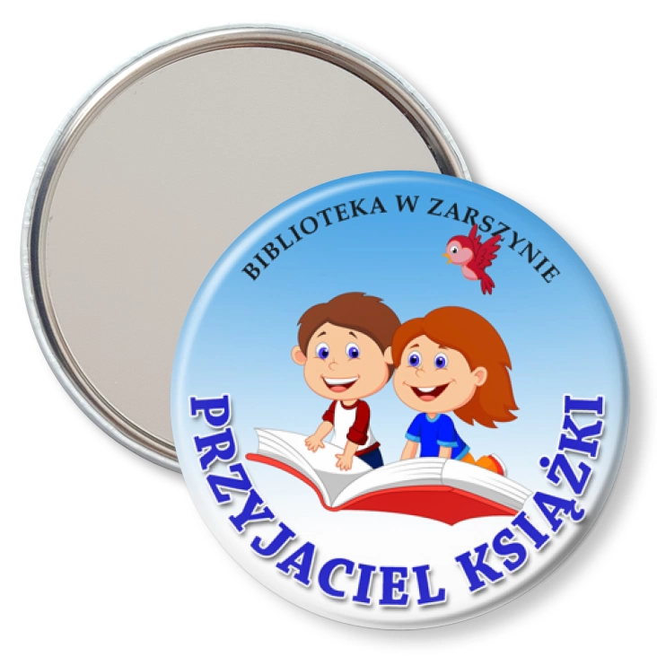 przypinka lusterko Przyjaciel książki Biblioteka w Zarszynie