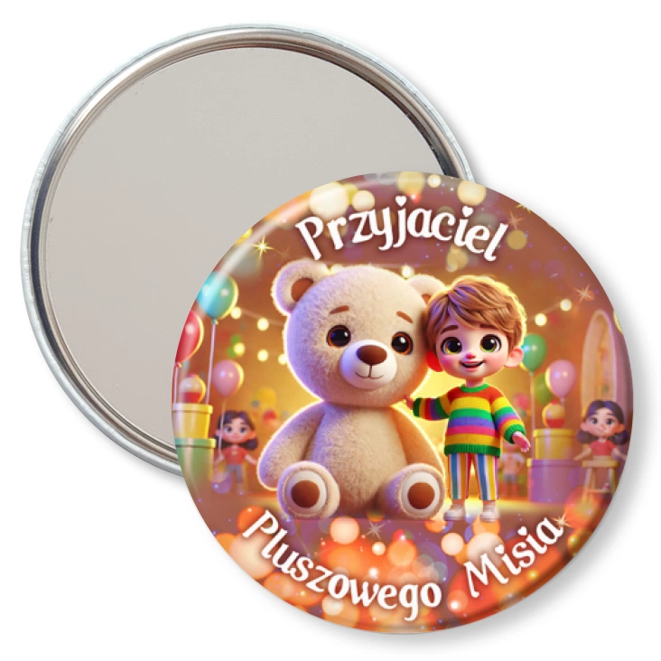 przypinka lusterko Przyjaciel pluszowego misia dziecko z misiem