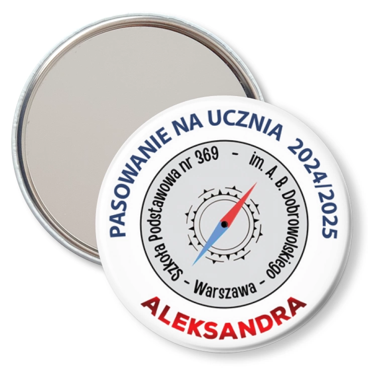 przypinka lusterko SP 369 Warszawa Pasowanie na Ucznia