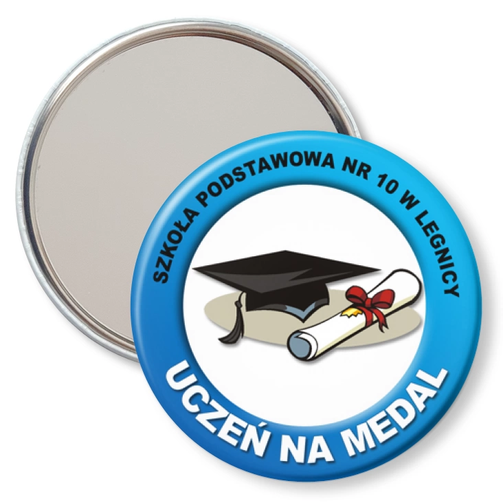 przypinka lusterko SP nr 10 w Legnicy Uczeń na Medal