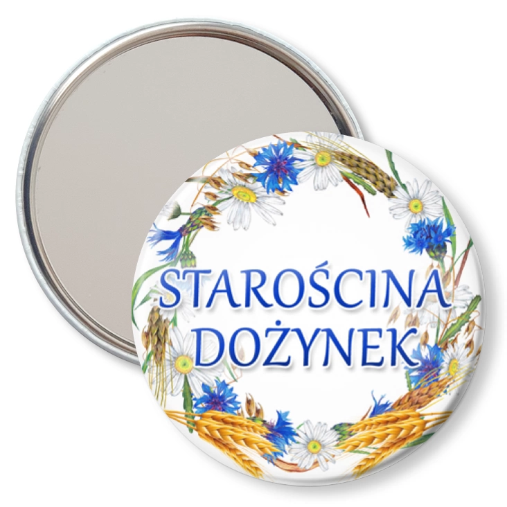 przypinka lusterko Starościna dożynek wieniec z chabrami